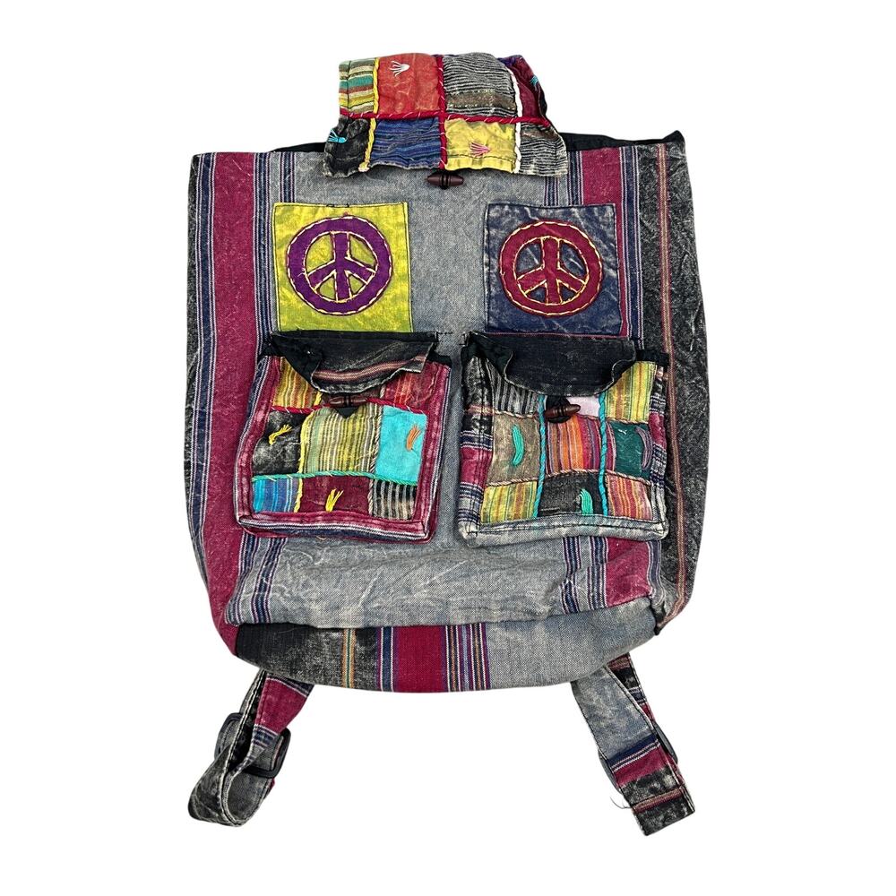Rising International Backpack Patchwork Peace Sig… - image 1
